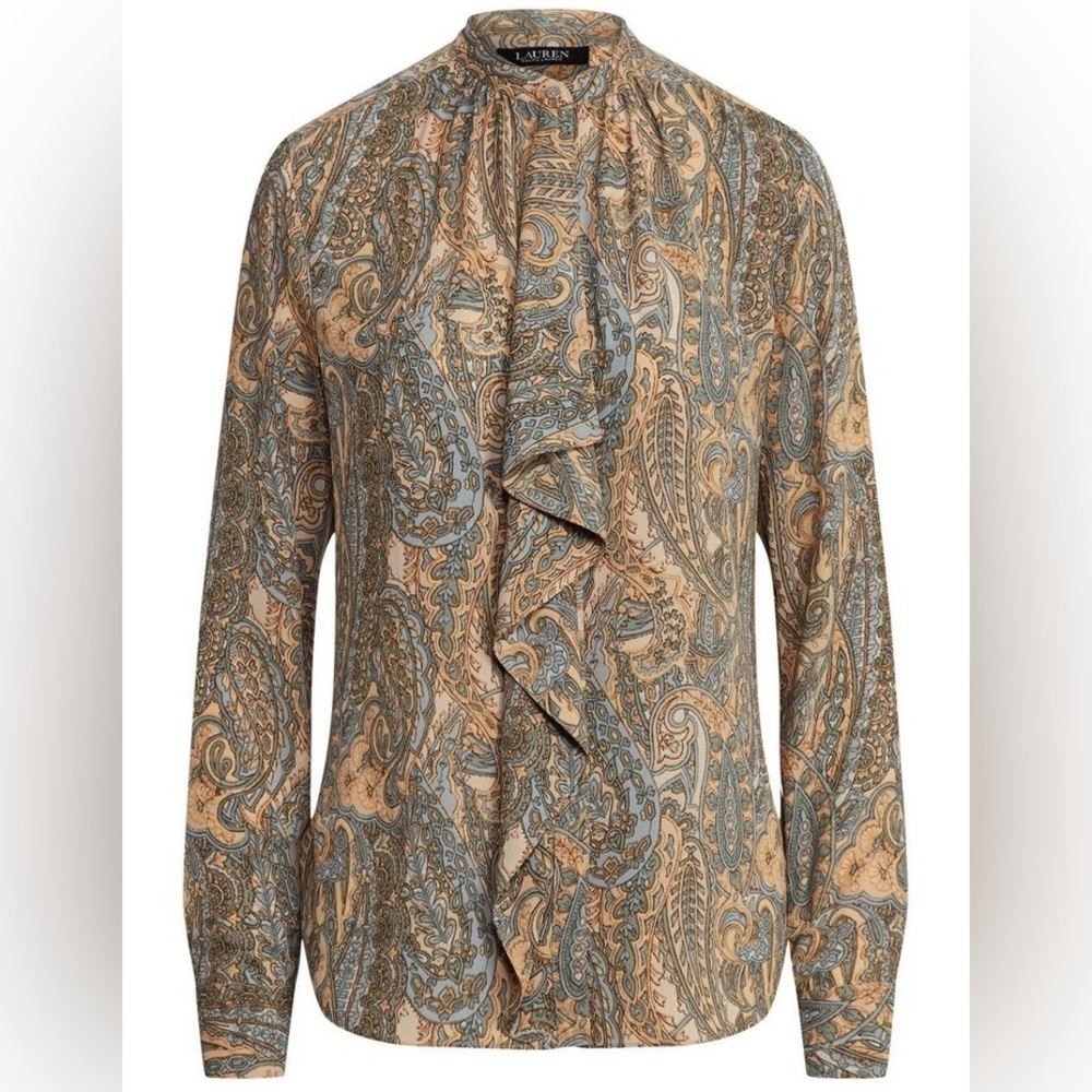 Lauren Ralph Paisley Ruffled Georgette Blouse in Multi - Picture 4 of 7